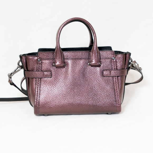 New Coach wine color metallic mini swagger - Picture 2 of 5